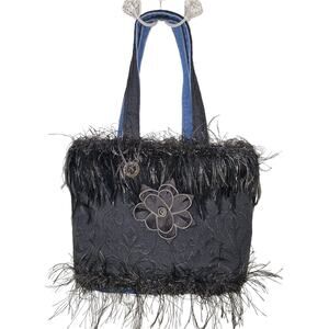 HANDMADE Black Fringe Floral Flower Pocketbook Handbag Purse NEW Signed GIFT